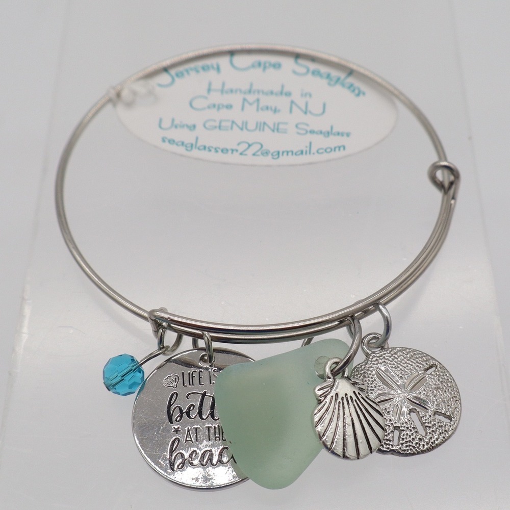Alex and Ani Jersey Cape Seaglass Bracelet Lot 4pc Nautical Beach Charms Silver